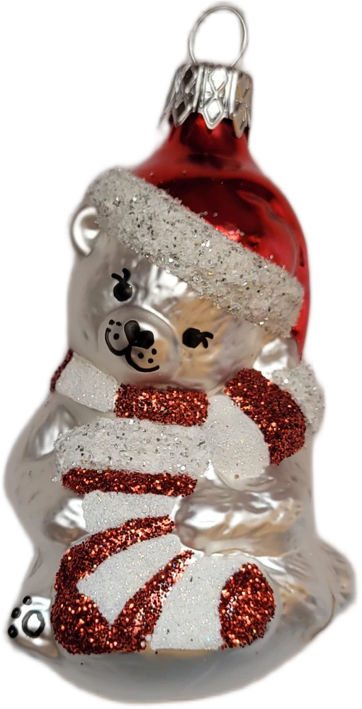 Vánoční figurka medvěd ponožka 7cm červený