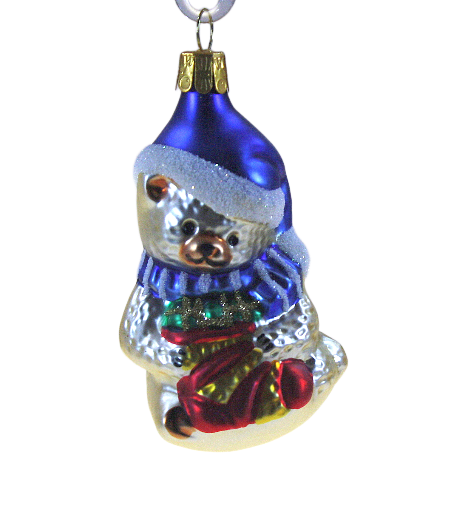 Vánoční figurka medvěd ponožka 7cm modrý