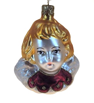 Anděl hlava 8cm / Bordó vánoční figurka