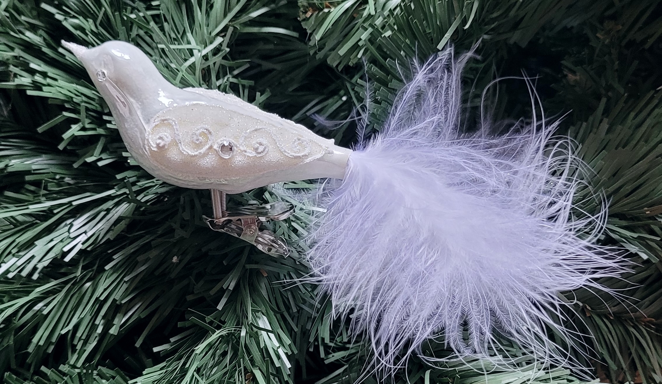 Vánoční ozdoba Pták 10,5cm bílý porcelán