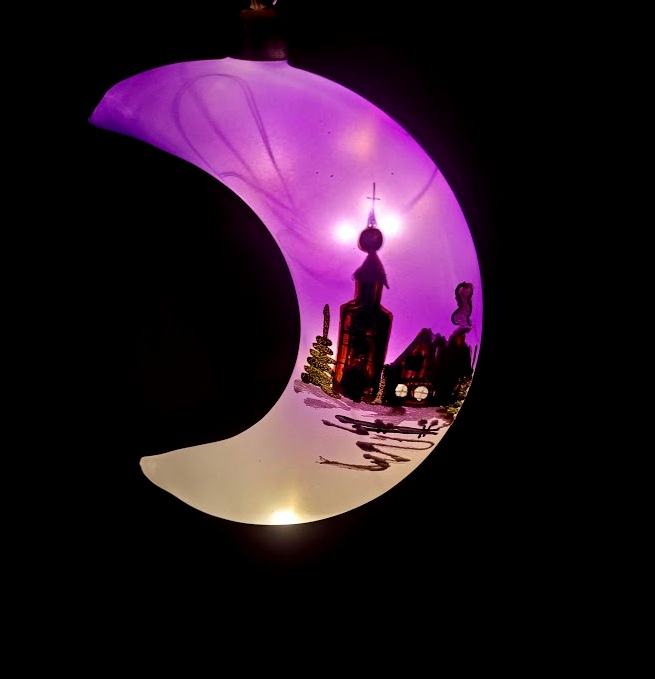 LED měsíc 15cm / fialová vánoční dekorace