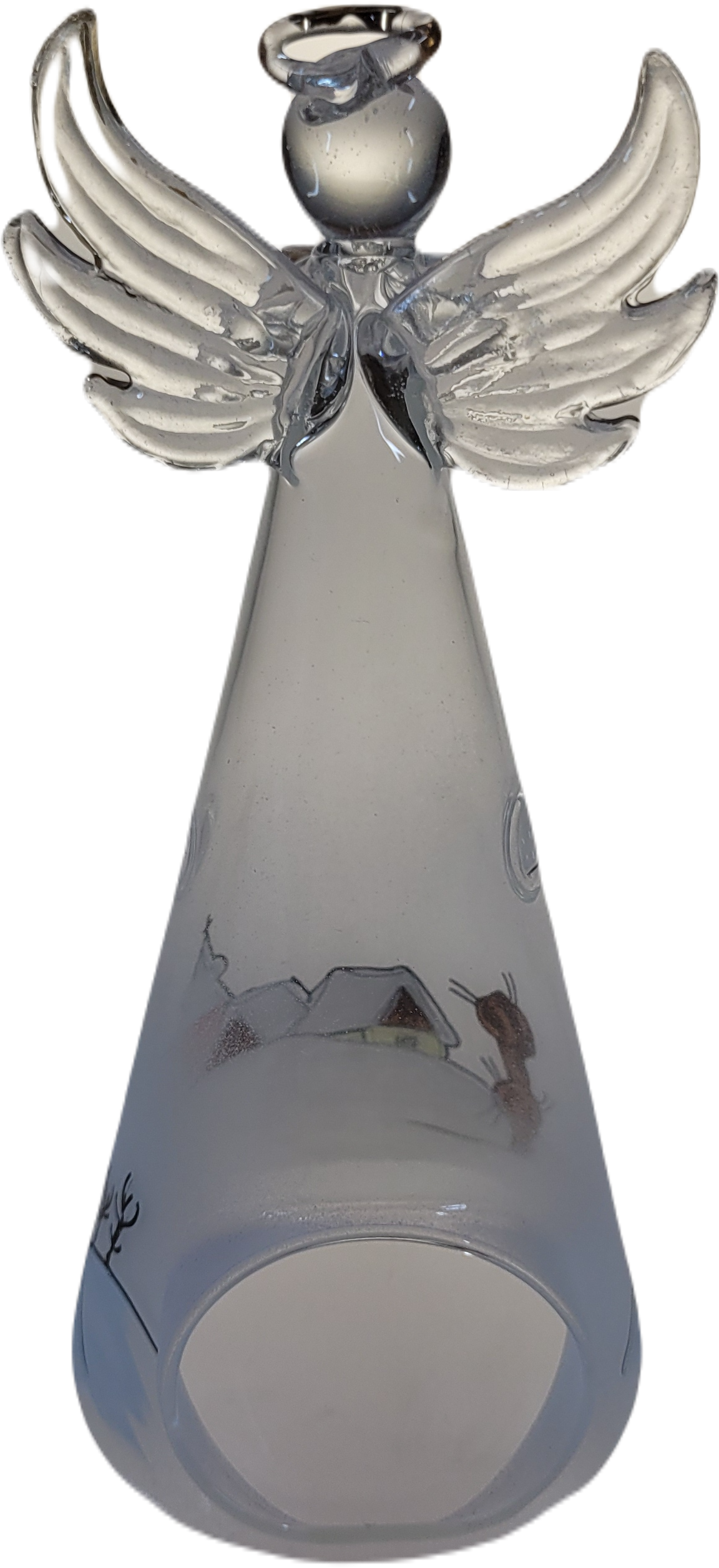 Skleněný anděl na svíčku 18cm / staročeská zima